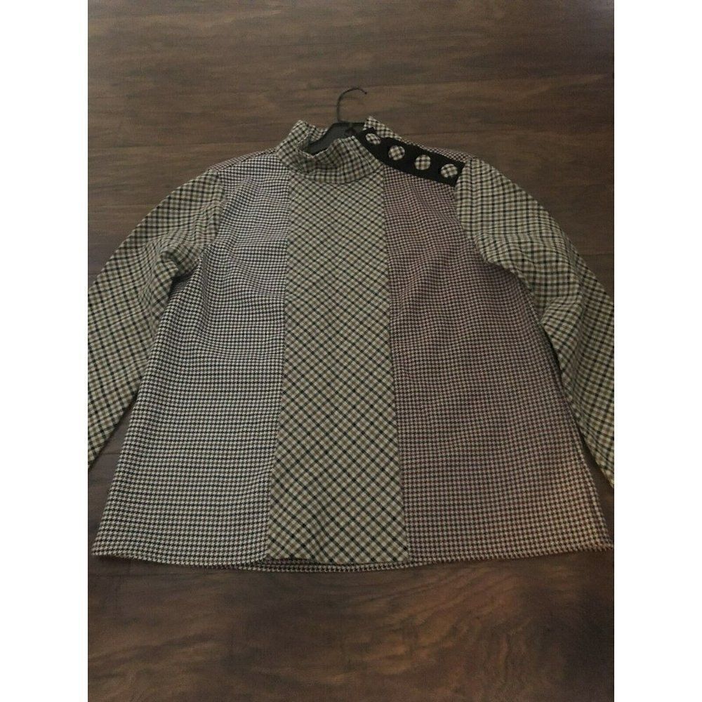 Zara Brown Black Long Sleeve Plaid Houndstooth Patchwork Button Top Size XS